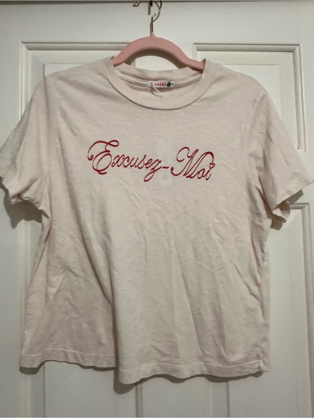 Sundry Light Pink Tee with Red Embroidered Script